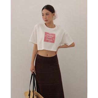 AIR SPACE LADY 格紋刺繡字母拼接短TEE(白/灰) 女裝 現貨