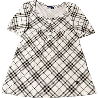 日本🇯🇵Burberry blue label 白底格紋長版上衣38-二手出清