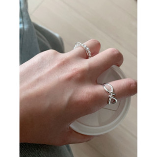 ［AUG：1998］氣質必收款🕊️｡o♡玻璃珠雙環戒💭 S925純銀戒指 銀飾 飾品 雙環戒 珍珠戒指