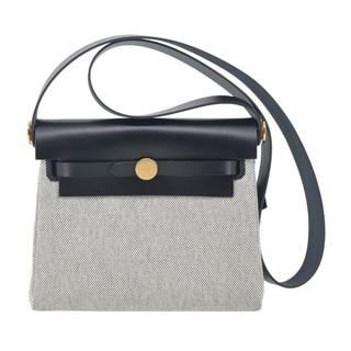 Hermes 愛馬仕 Mini Herbag 20cm 帆布斜背包(AC黑色/W刻/金釦)｜JS Maxx官方旗艦館