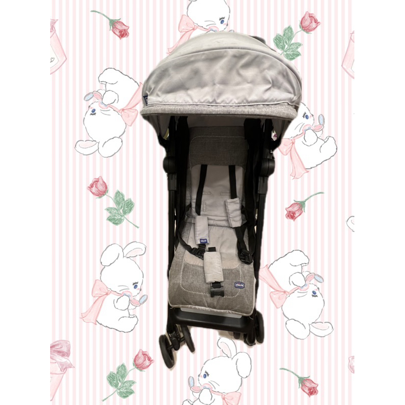 二手chicco Miinimo 灰色款可登機 輕量摺疊娃娃車/推車 附收納袋 雨遮
