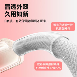 冰晶頭 蘋果彩色編織充電線 USB to L (透明馬卡龍快充線 數據線 傳輸線)