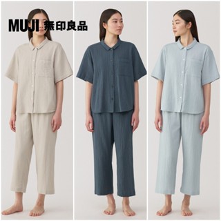 【MUJI 無印良品】女無側縫楊柳紗織五分袖家居睡衣
