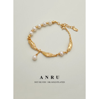 ｜ANRU 法式緞韻｜純銀珍珠手鍊 ｜S925 18K金色 天然珍珠 手鍊 手環 Pearl Bracelet