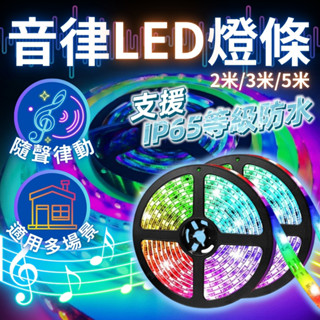 臺灣現貨 防水拾音燈條 音樂律動 LED燈條 RGB音樂節奏聲控燈條 節奏燈 氣氛燈 5050燈帶 USB燈條