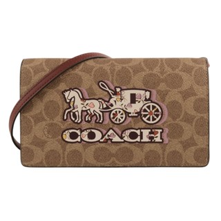 coach-彩印馬車標誌防刮logo woc 斜揹包(深卡其)s款