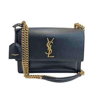 Saint Laurent 442906 YSL 中款 Sunset 翻蓋金鍊包 黑色