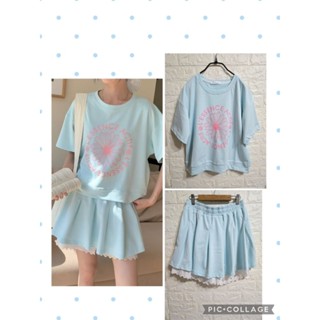 ♡summer room質感美衣♡俏麗花朵短袖上衣+同色系滾邊褲裙（套裝）