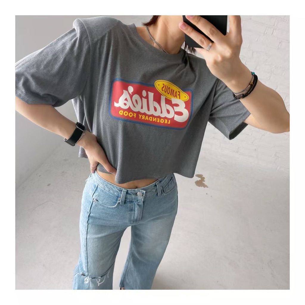 Super Shy🖤 正韓-50%🉐美式短板T-shirt（現貨卡其、灰墊肩可拆