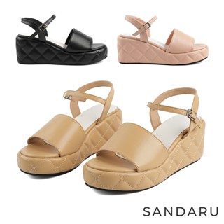 山打努SANDARU-涼鞋 舒適寬版菱格厚底楔型鞋