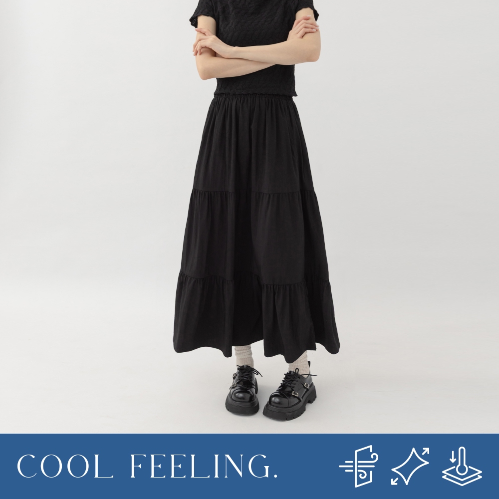 QUEENSHOP_ S 女裝 涼感素面傘襬蛋糕長裙 兩色售 現+預 【03021623】