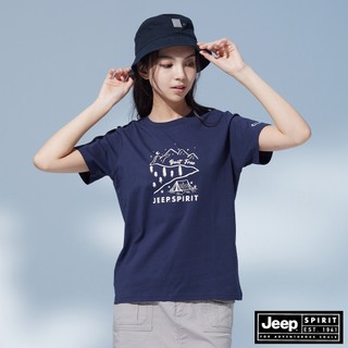 JEEP 女裝 戶外山系圖騰印花短袖T恤-深藍色