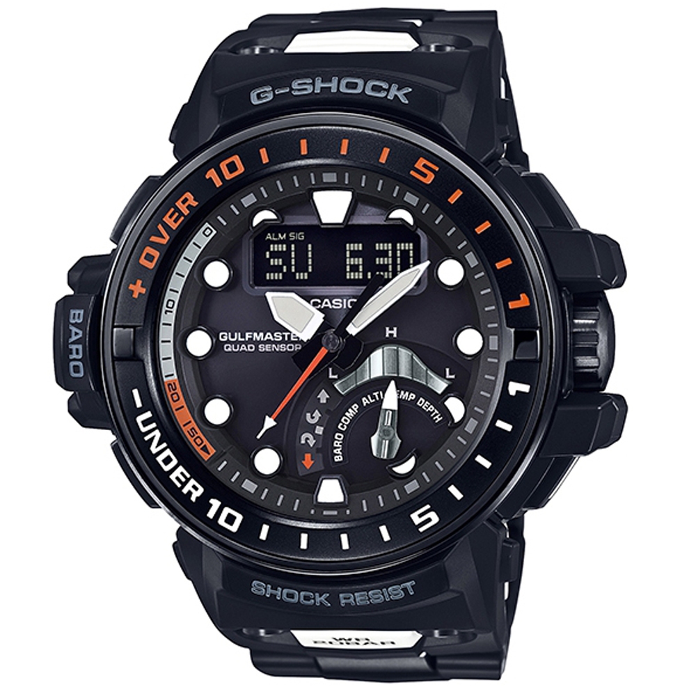 【CASIO 卡西歐】G-SHOCK 太陽能電波強悍進階領航員雙顯腕錶 黑 GWN-Q1000MC-1A_48mm