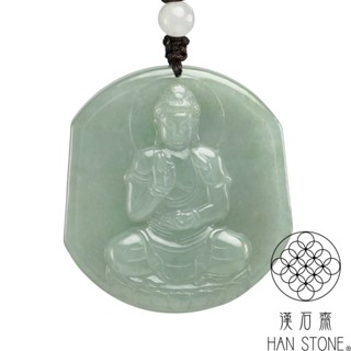 【漢石齋】天然翡翠A貨 佛陀吉羊雙面雕玉佩吊墜 細糯種飄花(45*48*11mm)