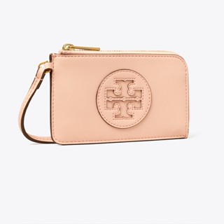 【TORY BURCH】專櫃經典款 Ella圓形皮標LOGO牛皮4卡拉鍊腕帶卡夾零錢包