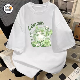 【臺灣出貨】短袖t恤女 純棉透氣短袖 oversize t恤 夏季潮流冰塊檸檬t恤 下半身失蹤寬鬆上衣 休閒百搭短袖上衣