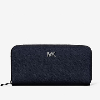 MICHAEL KORS 十字紋拉鍊長夾 皮夾 十字紋防刮真皮 男夾 錢包 M21127 海軍藍色MK(現貨)