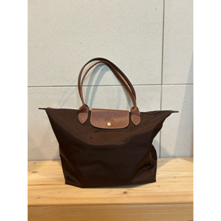 二手 LONGCHAMP LE PLIAGE 長把摺疊水餃包 咖啡大