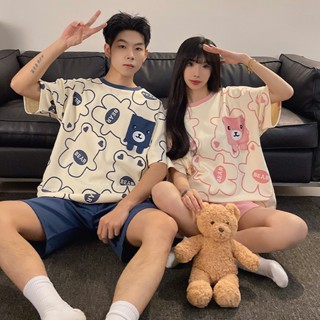 春夏季男士女士睡衣短袖短褲棉質寬鬆學生夏季情侶家居服可外穿