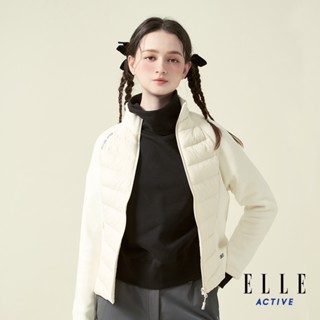 【ELLE ACTIVE】 時尚拼接保暖立領羽絨外套 米白色-EA24A2W610391