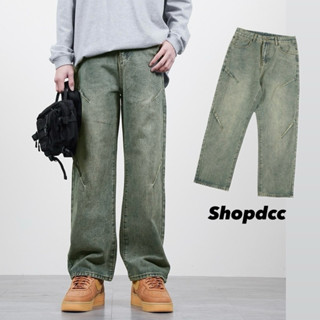 【Shopdcc】美式 重磅 復古 彎刀 牛仔褲 寬褲 寬鬆 落地褲 長褲 水洗 百搭 街頭 男生