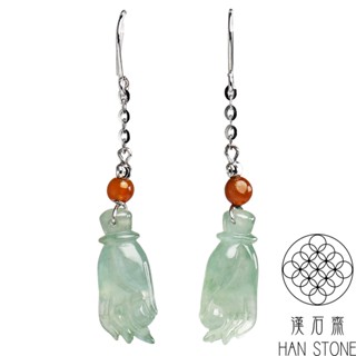 【漢石齋】天然翡翠A貨 佛手寶珠白K金耳環 玻璃種(17*8*4.9mm*2pcs)