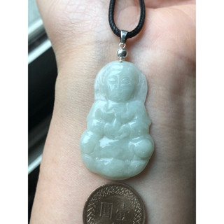 緬甸玉天然A貨翡翠玉墜 糯冰種 淡綠 坐蓮 觀音 觀世音 觀音菩薩
