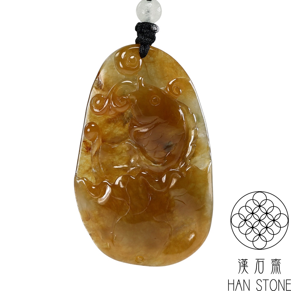【漢石齋】天然翡翠A貨 如魚得水玉佩吊墜 冰種紅黃翡(28*46*6mm)