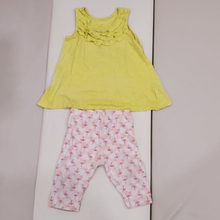 Uniqlo二手女童夏季無袖上衣(100cm)/紅鶴滿版鬆緊長褲(90cm)