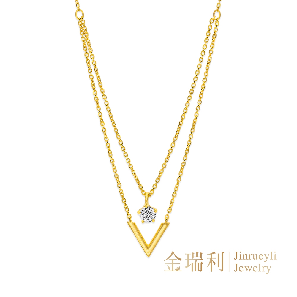 【金瑞利】9999純金 雙V小鑽1.09錢 5G硬金黃金套鍊項鍊