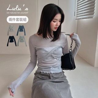 LULUS/兩件式木耳邊上衣+交叉平口背心４色【A01250039】250226
