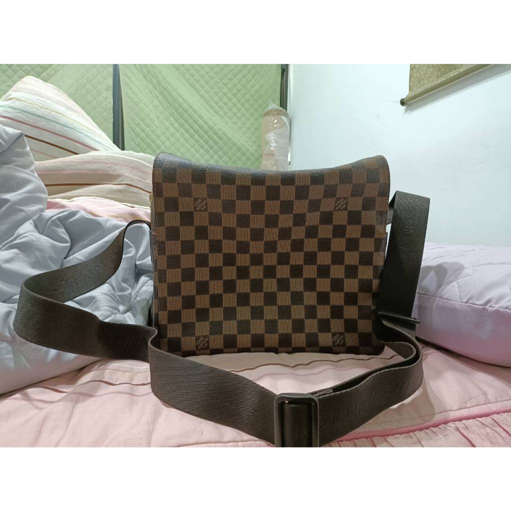 二手LOUIS VUITTON LV N45255 咖啡色 棋盤格紋 上釦 書包 斜背包