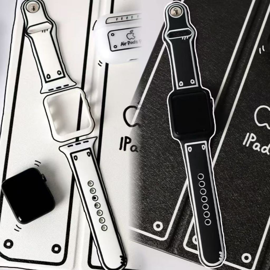 iwatchs10情侶二次元 Apple watch錶帶蘋果矽膠錶帶 適用蘋果手錶s8s987654321錶帶男女款通用