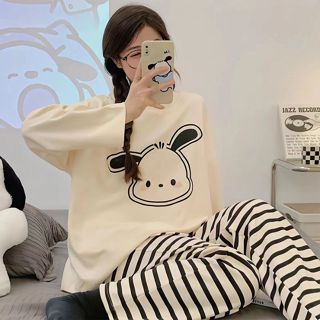 春秋季睡衣女長袖長褲可愛卡通帕恰狗甜美學生休閑寬松家居服外貿