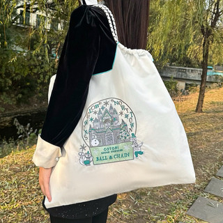日本代購ball&chain刺繡 冰雪城堡🏰 挎帆布包購物袋通勤包包