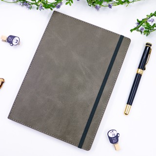 臺灣 Leatai 磊泰 介紙 鋼筆專用書寫紙 方格+橫線內頁 / A5雙色牛紋仿皮革筆記本（灰色）