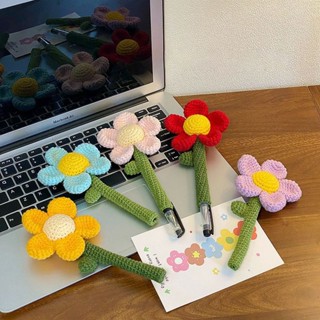sunday【現貨速發】手工diy向日葵編織花束筆 成品 創意禮物實用裝飾 鉤針花束筆套 筆套 針織花朵 辦公小物