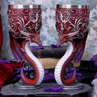 <時尚新品>酒杯 高腳杯 擺件 烈酒杯 新款紅龍紅酒高腳杯神話個性3D款式中世紀情侶紅酒高腳杯