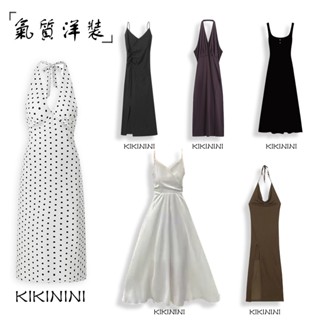 【kikinini】 辣妹洋裝吊帶裙 掛脖洋裝 夏季新款設計露背美背掛脖法式裙子 性感修身設計感裙子 V領吊帶裙性感
