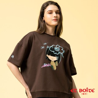 BLUE WAY ET BOiTE 箱子 - 女款 LIZ下襬拉鍊七分袖印花TEE(咖啡)