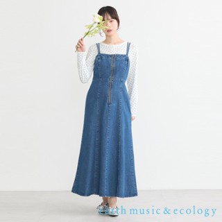 earth music&ecology ALINE牛仔拉鍊後繫帶合身細肩洋裝(01000042100)
