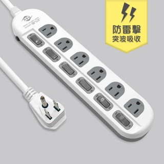 威電 新安規 6開6插3P延長線15A CK3661 3P電源延長線 電腦延長線【6/9/15/21尺】