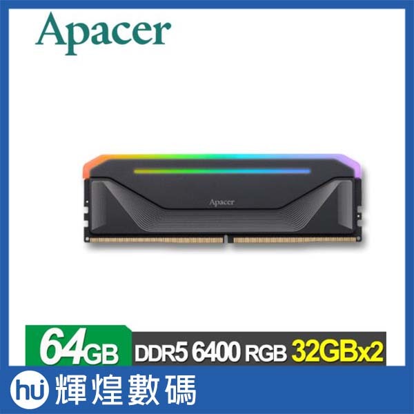 Apacer 宇瞻 NOX DDR5 6400 64GB(32Gx2) RGB桌上型超頻電競記憶體 (黑)