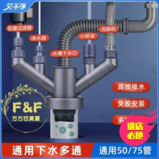 方方💎水槽下水器 廚房下水管 三通防漏防返臭神器 多功能下水接頭 地漏 排水孔 排水孔蓋 防蟲 防溢水廚房下水三通防返臭