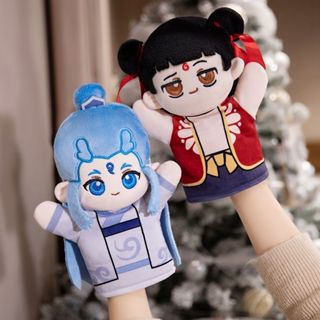 哪吒吒週邊玩偶藕餅毛絨手偶公仔敖丙棉手偶毛絨玩具公仔手套 能動幼兒園故事教具卡通動物手偶毛絨娃娃早教親子互動玩偶