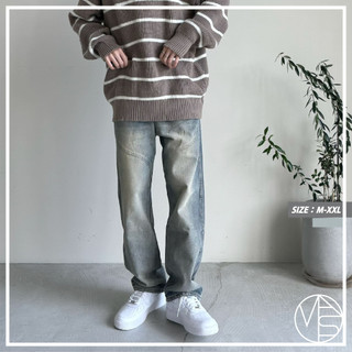 【MKST.STUDIO】韓國 硬挺微寬直筒刷舊藍牛仔褲 休閒長褲 落地寬褲 復古水洗 牛仔長褲 韓系服飾