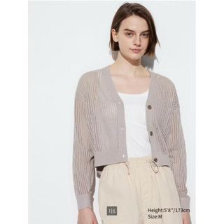 全新 uniqlo 針織小外套 女裝 鏤空V領針織短版開襟外套［長袖〕468541