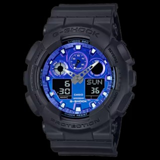 CASIO 卡西歐 G-SHOCK 漸層煙霧 絢麗藍色火焰雙顯錶 (GA-100FL-1A)[ 秀時堂 ]