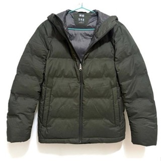 UNIQLO 專櫃 墨綠色 無縫羽絨 派克大衣 連帽 羽絨 外套