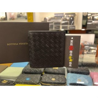 東區正精品㊣ BOTTEGA VENETA BV 222338 全新黑色全皮格子編織對開6卡皮夾短夾 RA1802